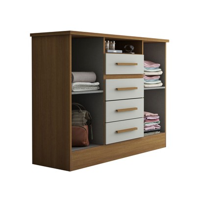 Cômoda Canadá 2 Portas 4 Gavetas 100% Mdf Cinamomo/Off White - Panorama Móveis