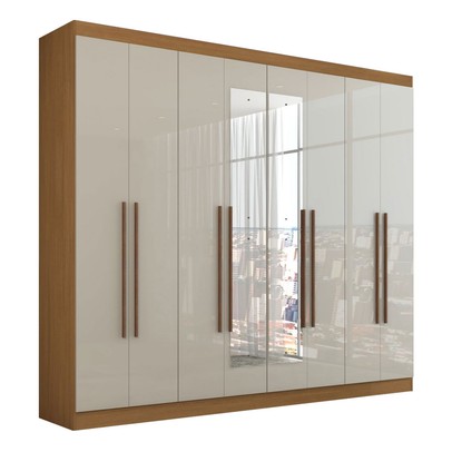 Guarda-Roupa Casal Ele e Ela 8 Portas 8 Prateleiras com Espelho Cinamomo/Off White - Panorama Móveis
