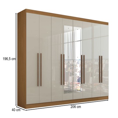 Guarda-Roupa Casal Ele e Ela 8 Portas 8 Prateleiras com Espelho Cinamomo/Off White - Panorama Móveis
