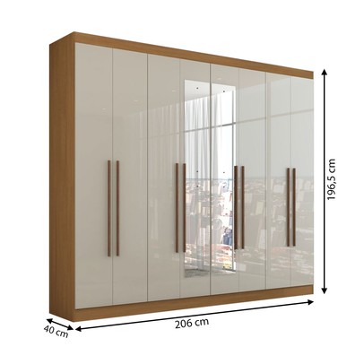 Guarda-Roupa Casal Ele e Ela 8 Portas 8 Prateleiras com Espelho Cinamomo/Off White - Panorama Móveis