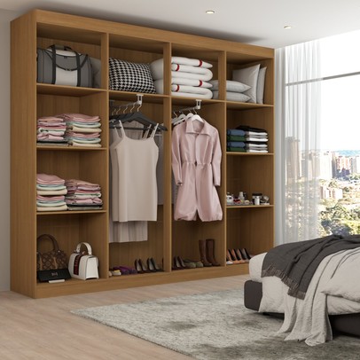 Guarda-Roupa Casal Ele e Ela 8 Portas 8 Prateleiras com Espelho Cinamomo/Off White - Panorama Móveis