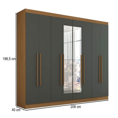 Guarda-Roupa Casal Ele e Ela 8 Portas 8 Prateleiras com Espelho Cinamomo/Chumbo - Panorama Móveis