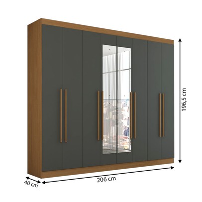 Guarda-Roupa Casal Ele e Ela 8 Portas 8 Prateleiras com Espelho Cinamomo/Chumbo - Panorama Móveis
