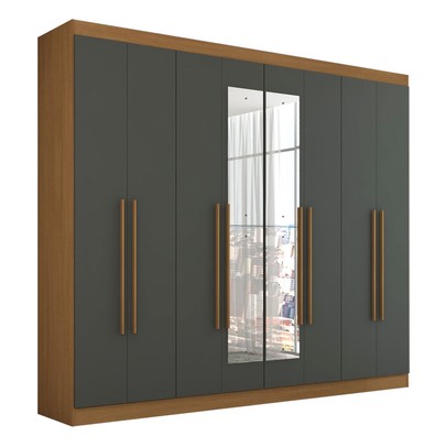 Guarda-Roupa Casal Ele e Ela 8 Portas 8 Prateleiras com Espelho Cinamomo/Chumbo - Panorama Móveis