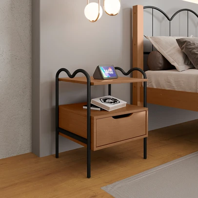 Mesa de Cabeceira Oasis 1 Gaveta Preto/Nature - Art Panta