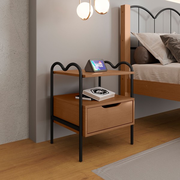 Mesa de Cabeceira Oasis 1 Gaveta Preto/Nature - Art Panta