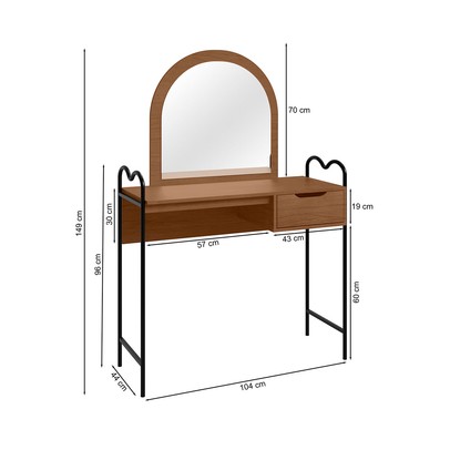 Penteadeira Oasis 1 Gaveta com Espelho Preto/Nature - Art Panta