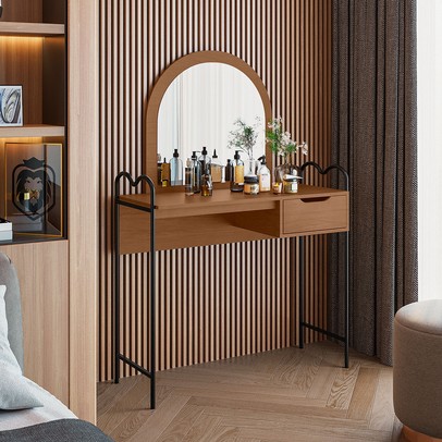 Penteadeira Oasis 1 Gaveta com Espelho Preto/Nature - Art Panta