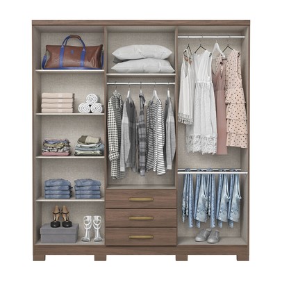 Guarda-Roupa Solteiro Caju 6 Portas 3 Gavetas com Espelho Castanho - Henn