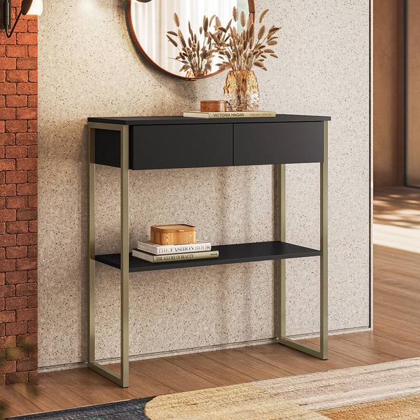 Aparador Industrial Dijon 2 Gavetas Preto - Olivar Móveis