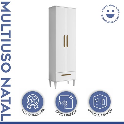 Armário Multiuso Natal 2 Portas 1 Gaveta Branco - Kaiki Móveis