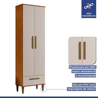 Armário Multiuso Natal 2 Portas 1 Gaveta Nature/Off White - Kaiki Móveis