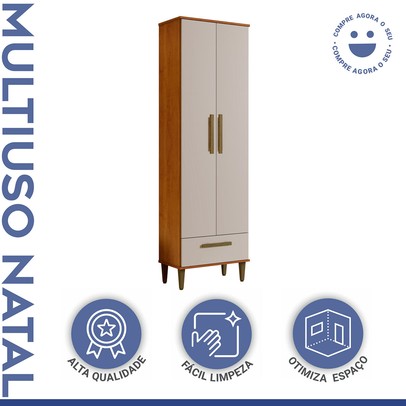 Armário Multiuso Natal 2 Portas 1 Gaveta Nature/Off White - Kaiki Móveis