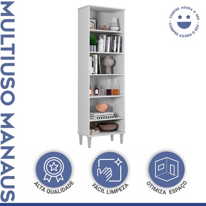 Armário Multiuso Manaus 5 Prateleiras Branco - Kaiki Móveis