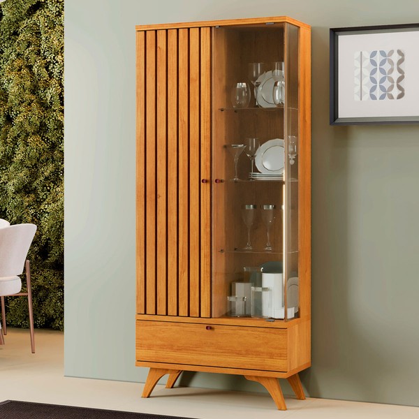 Cristaleira Versa 1 Porta Ripada Naturalle - Mavaular