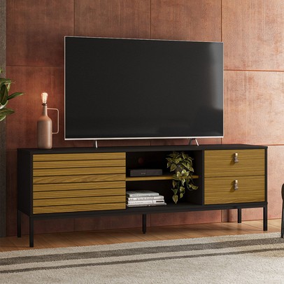 Rack para TV Até 60 Polegadas Industrial Dior Preto/Cedro - Olivar Móveis