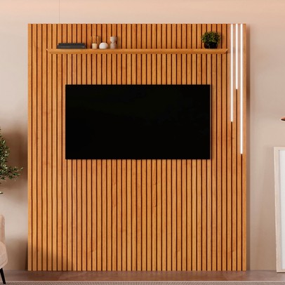 Painel para TV Até 75 Polegadas Paris 1 Prateleira Ripado com Led 13679.108 Naturalle - Mavaular