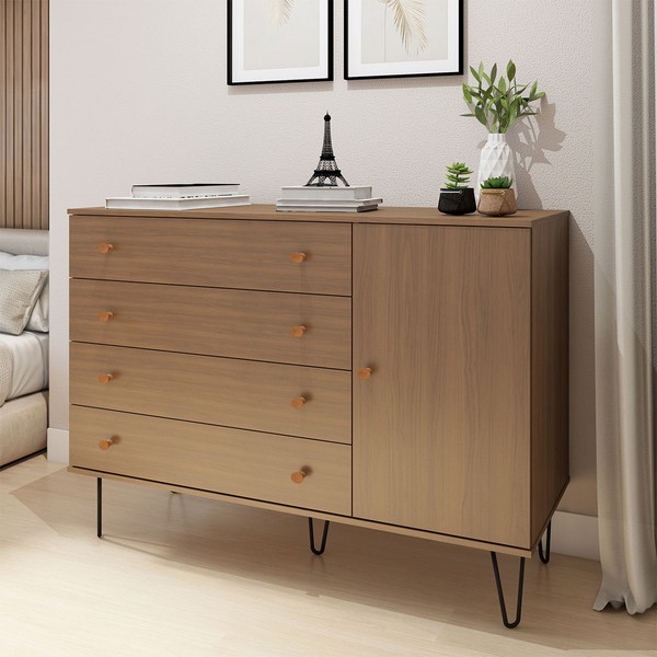 Cômoda Larissa 1 Porta 4 Gavetas Carvalho - Minastex