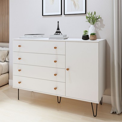 Cômoda Larissa 1 Porta 4 Gavetas Branco - Minastex