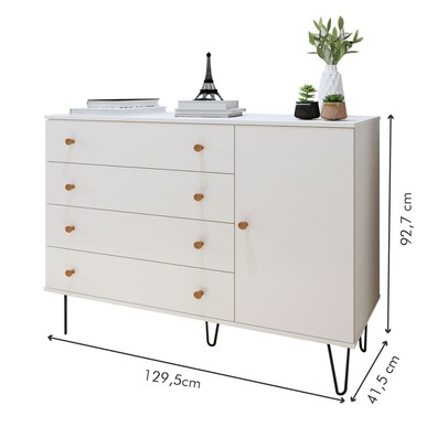 Cômoda Larissa 1 Porta 4 Gavetas Branco - Minastex