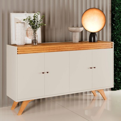 Balcão Buffet Madrid 4 Portas 11352 Off White/Naturalle - Mavaular