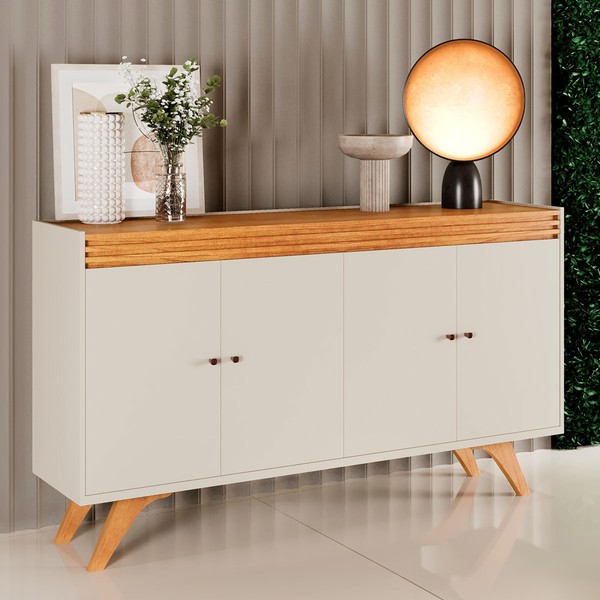Balcão Buffet Madrid 4 Portas 11352 Off White/Naturalle - Mavaular