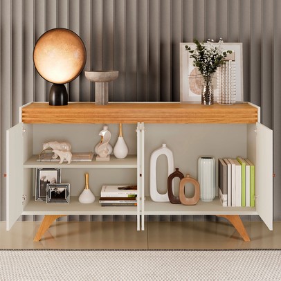 Balcão Buffet Madrid 4 Portas 11352 Off White/Naturalle - Mavaular