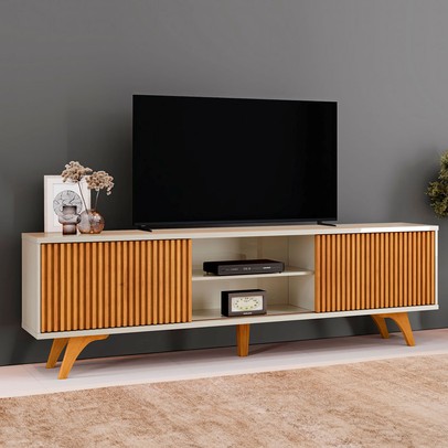 Rack para TV Até 75 Polegadas Gaia 2 Portas Off White/Naturalle - Mavaular