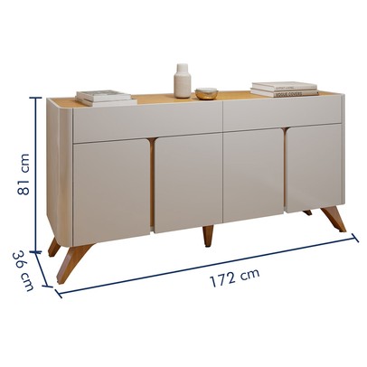 Balcão Buffet Aros 4 Portas Off White/Naturalle - Mavaular