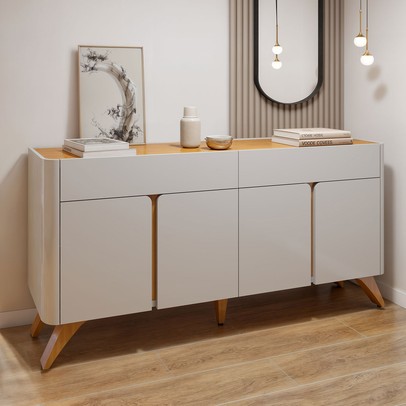 Balcão Buffet Aros 4 Portas Off White/Naturalle - Mavaular