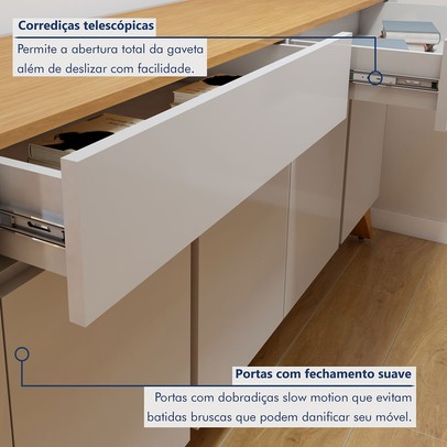 Balcão Buffet Aros 4 Portas Off White/Naturalle - Mavaular
