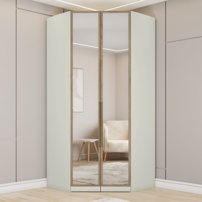 Guarda-Roupa Solteiro Modulado Seletto 2 Portas com Espelho Areia/Jequitibá - Henn