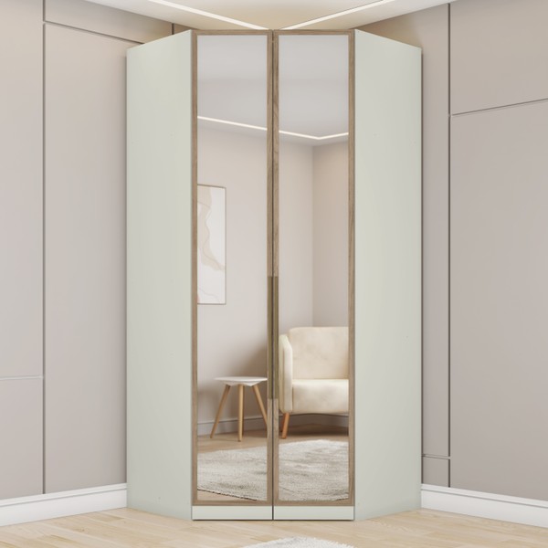 Guarda-Roupa Solteiro Modulado Seletto 2 Portas com Espelho Areia/Jequitibá - Henn