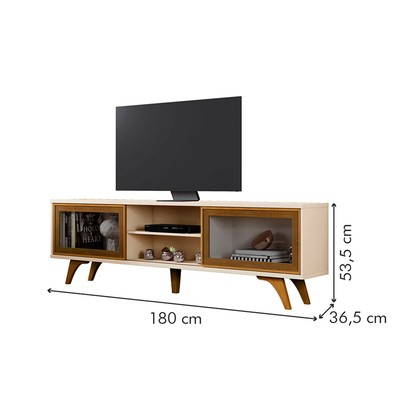 Rack para TV Até 60 Polegadas Reflecta 2 Portas com Vidro Off White/Naturalle - Mavaular