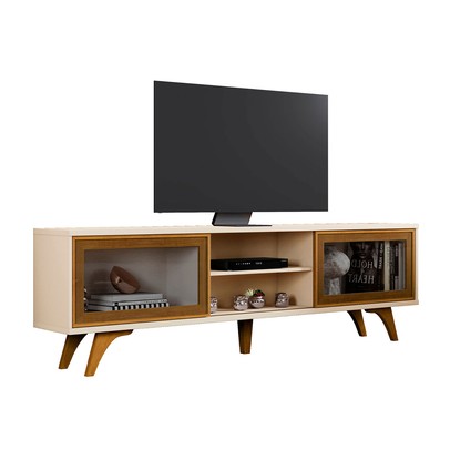 Rack para TV Até 60 Polegadas Reflecta 2 Portas com Vidro Off White/Naturalle - Mavaular