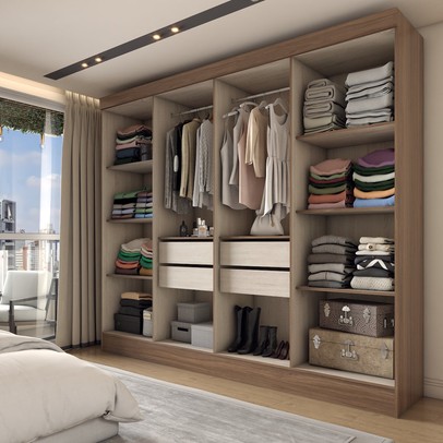 Guarda-Roupa Casal Diplomata 8 Portas 4 Gavetas 100% Mdf Castanho/Nude - Panorama Móveis