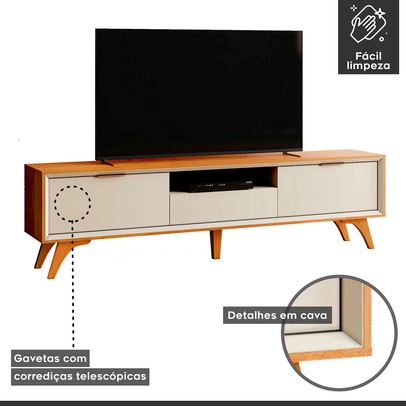 Rack para TV Até 75 Polegadas Austria 3 Gavetas Naturalle/Off White - Mavaular