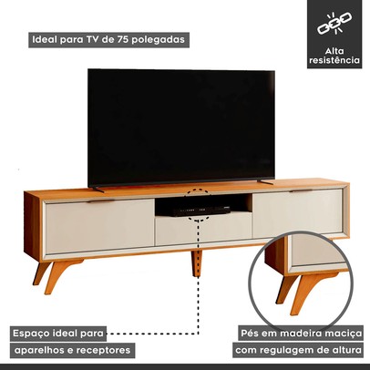Rack para TV Até 75 Polegadas Austria 3 Gavetas Naturalle/Off White - Mavaular