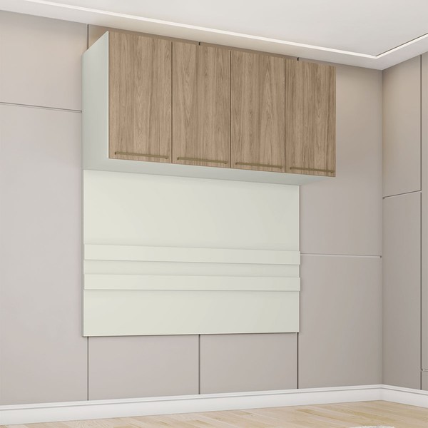 Armário Aéreo para Quarto Ponte Seletto 4 Portas Areia/Jequitibá - Henn