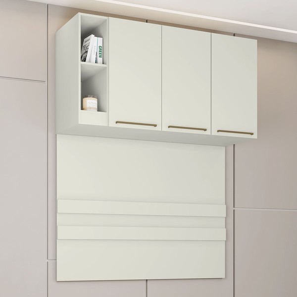 Armário Aéreo para Quarto Seletto 3 Portas 2 Nichos Areia - Henn
