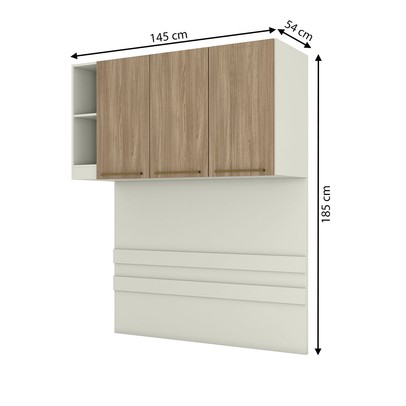 Armário Aéreo para Quarto Seletto 3 Portas 2 Nichos Areia/Jequitibá - Henn