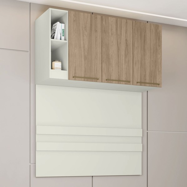 Armário Aéreo para Quarto Seletto 3 Portas 2 Nichos Areia/Jequitibá - Henn