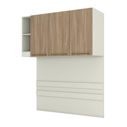 Armário Aéreo para Quarto Seletto 3 Portas 2 Nichos Areia/Jequitibá - Henn