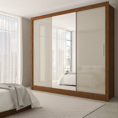 Guarda-Roupa Casal Porto Plus 3 Portas Cinamomo/Off White - Carioca Móveis