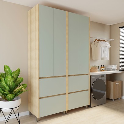 Armário de Cozinha Rainha 4 Portas 4 Gavetas 100% Mdf Nature/Verde - Nesher