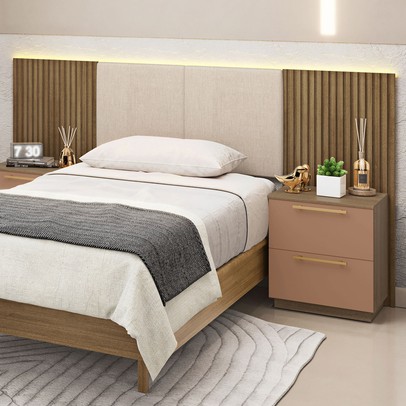 Mesa de Cabeceira Denver 2 Gavetas Nature/Camarim - Pnr Móveis