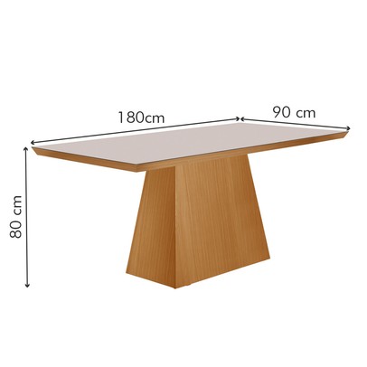 Mesa de Jantar 6 Lugares Prada com Vidro Cinamomo/Off White/Creme - Lj Móveis