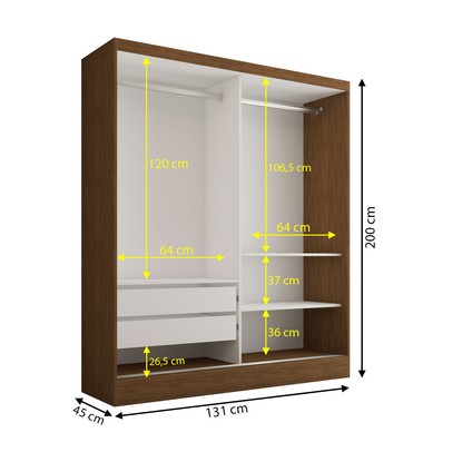 Guarda-Roupa Solteiro Istambul 2 Portas 2 Gavetas com Espelho Cinamomo/Off White - Panorama Móveis