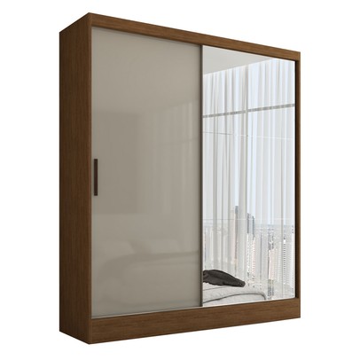 Guarda-Roupa Solteiro Istambul 2 Portas 2 Gavetas com Espelho Cinamomo/Off White - Panorama Móveis