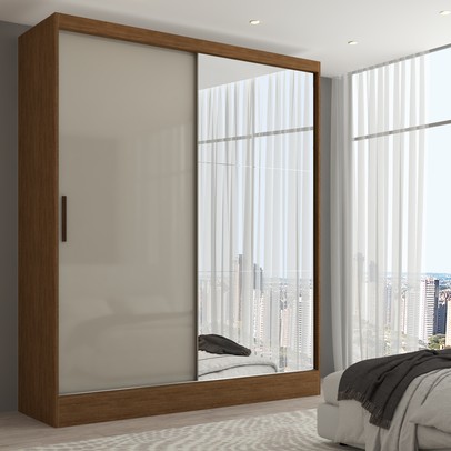 Guarda-Roupa Solteiro Istambul 2 Portas 2 Gavetas com Espelho Cinamomo/Off White - Panorama Móveis